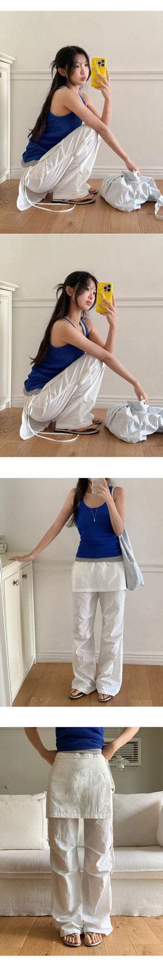 Tabin String Layered Skirt Parachute Pants Set