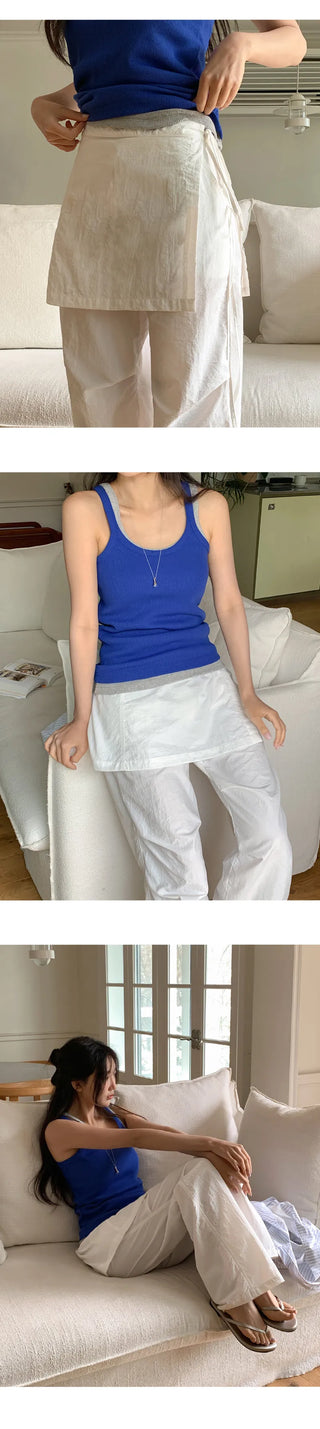 Tabin String Layered Skirt Parachute Pants Set
