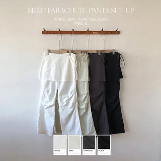 Tabin String Layered Skirt Parachute Pants Set