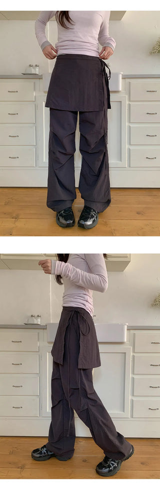 Tabin String Layered Skirt Parachute Pants Set