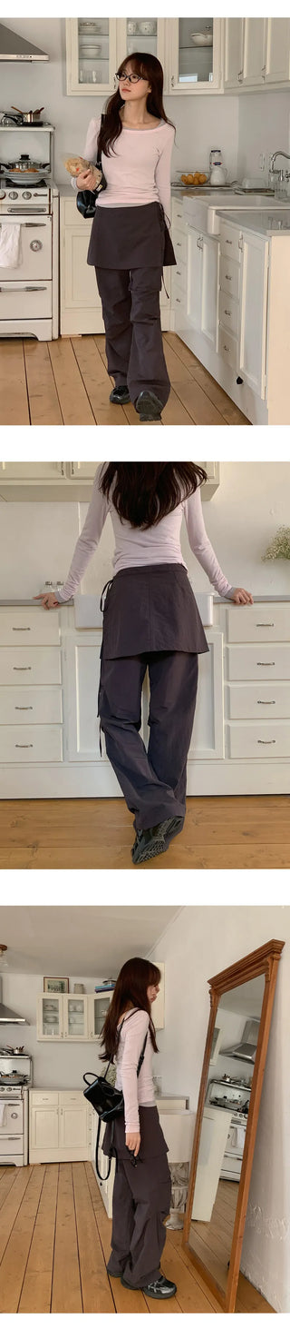 Tabin String Layered Skirt Parachute Pants Set