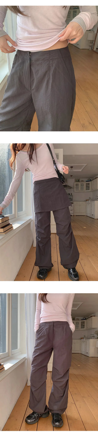 Tabin String Layered Skirt Parachute Pants Set