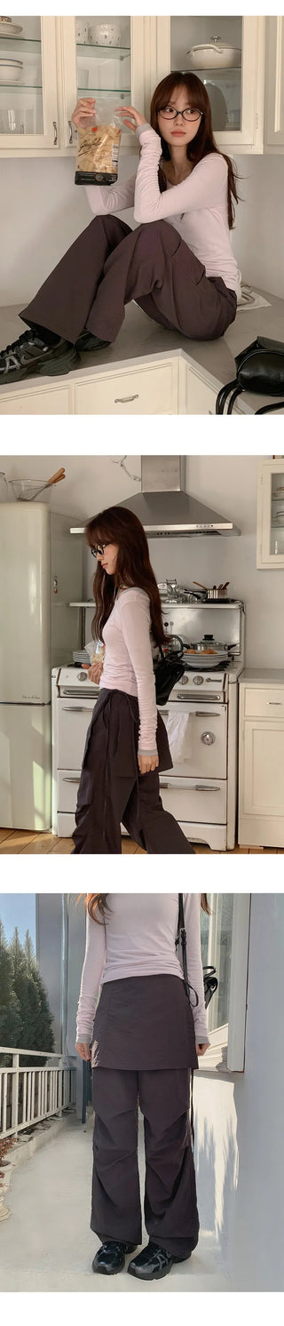 Tabin String Layered Skirt Parachute Pants Set