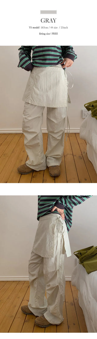 Tabin String Layered Skirt Parachute Pants Set