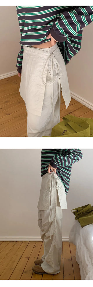 Tabin String Layered Skirt Parachute Pants Set
