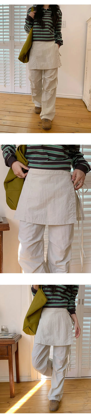 Tabin String Layered Skirt Parachute Pants Set