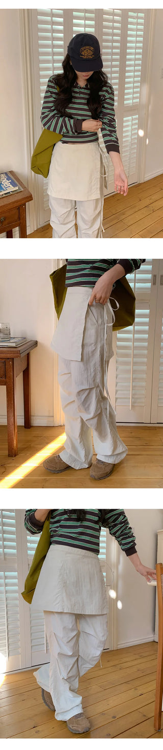 Tabin String Layered Skirt Parachute Pants Set
