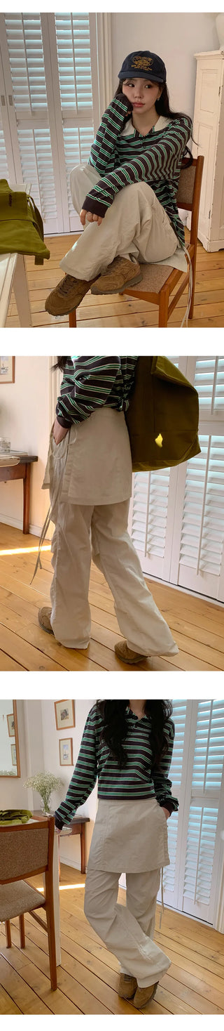Tabin String Layered Skirt Parachute Pants Set