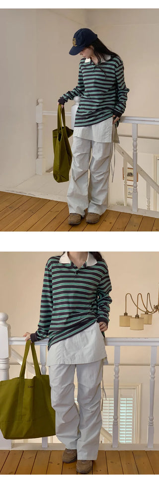 Tabin String Layered Skirt Parachute Pants Set