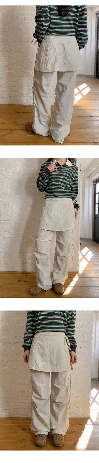 Tabin String Layered Skirt Parachute Pants Set