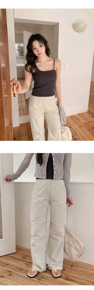 Tabin String Layered Skirt Parachute Pants Set