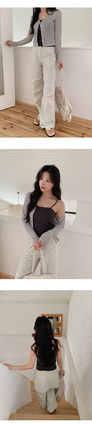 Tabin String Layered Skirt Parachute Pants Set