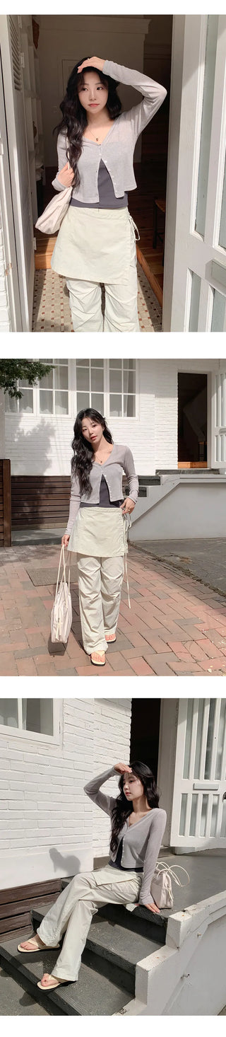 Tabin String Layered Skirt Parachute Pants Set