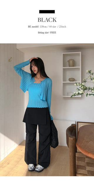 Tabin String Layered Skirt Parachute Pants Set