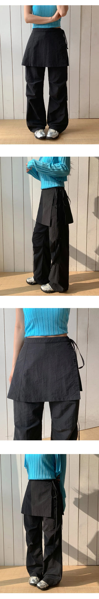 Tabin String Layered Skirt Parachute Pants Set