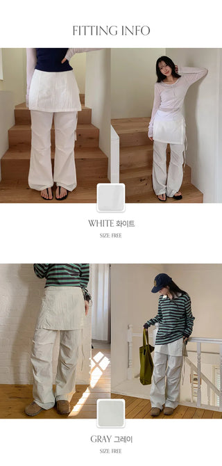 Tabin String Layered Skirt Parachute Pants Set