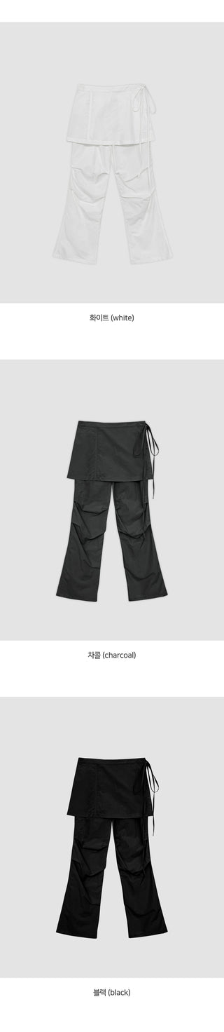 Tabin String Layered Skirt Parachute Pants Set