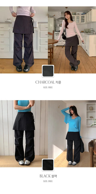Tabin String Layered Skirt Parachute Pants Set
