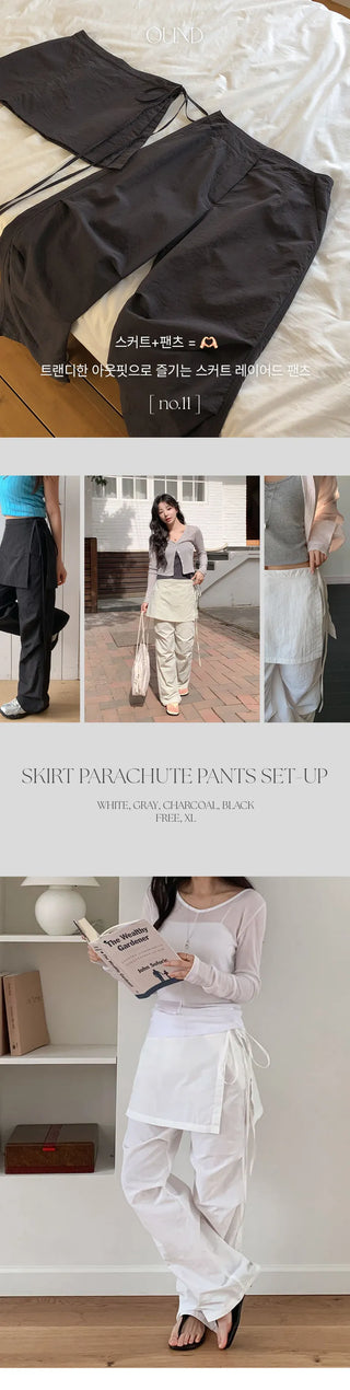 Tabin String Layered Skirt Parachute Pants Set