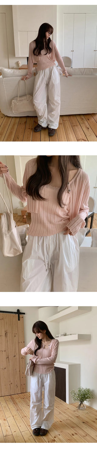 Serene Ribbed Knit Sleeveless Crop Cardigan Set