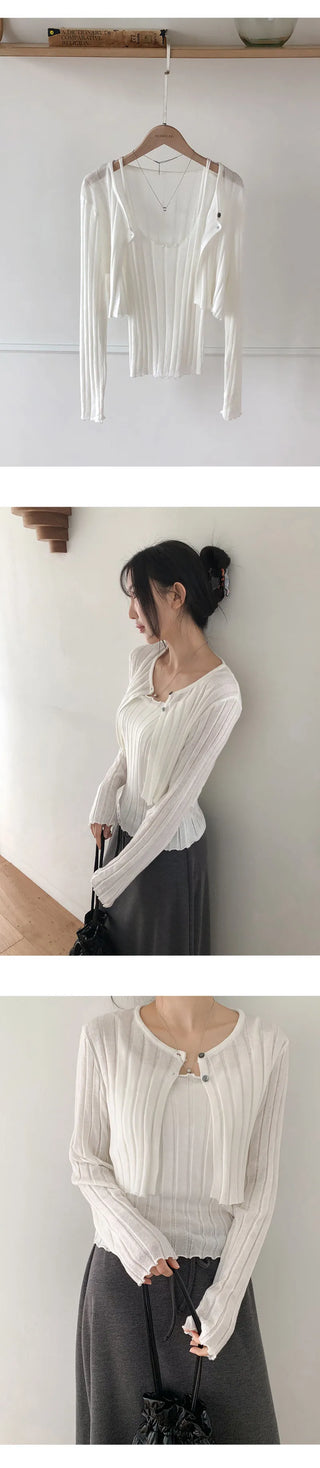 Serene Ribbed Knit Sleeveless Crop Cardigan Set
