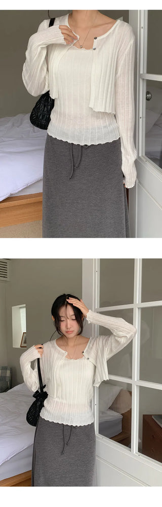 Serene Ribbed Knit Sleeveless Crop Cardigan Set