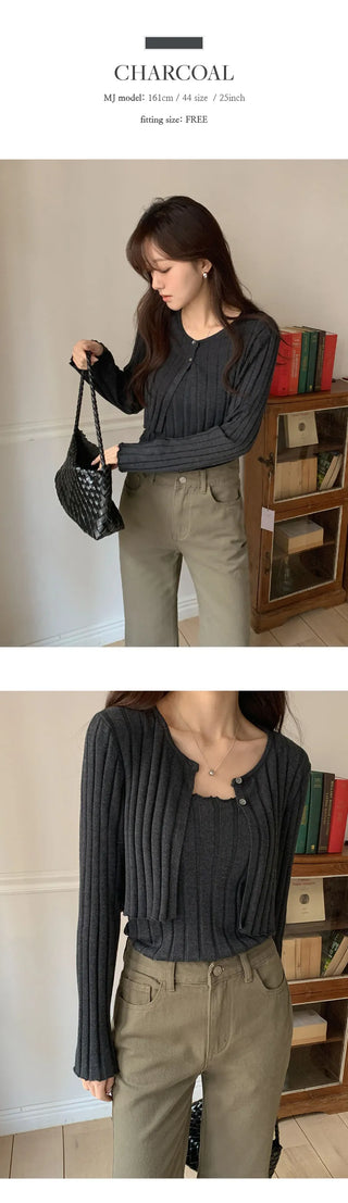 Serene Ribbed Knit Sleeveless Crop Cardigan Set