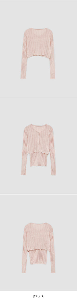 Serene Ribbed Knit Sleeveless Crop Cardigan Set