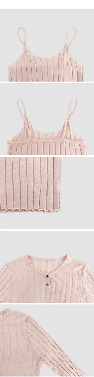 Serene Ribbed Knit Sleeveless Crop Cardigan Set