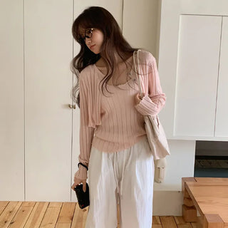 Serene Ribbed Knit Sleeveless Crop Cardigan Set