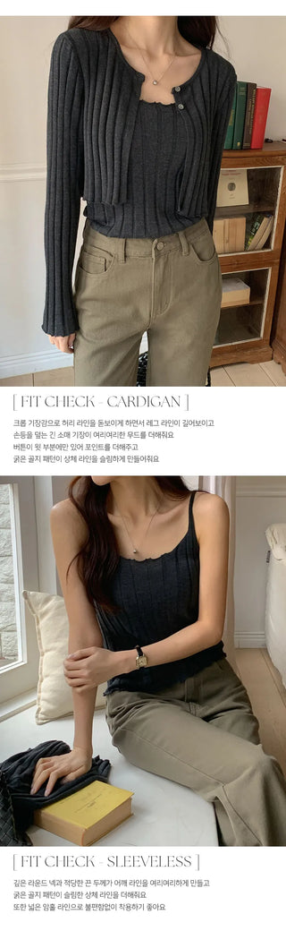 Serene Ribbed Knit Sleeveless Crop Cardigan Set
