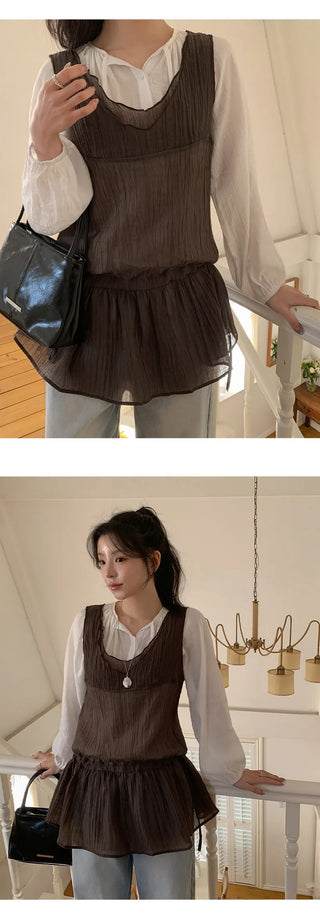 Haent Wrinkle String Cutout Long Sleeve Blouse