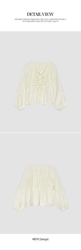 Haent Wrinkle String Cutout Long Sleeve Blouse
