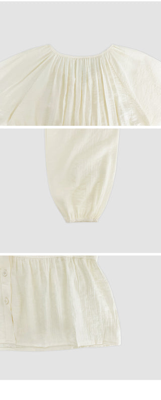 Haent Wrinkle String Cutout Long Sleeve Blouse