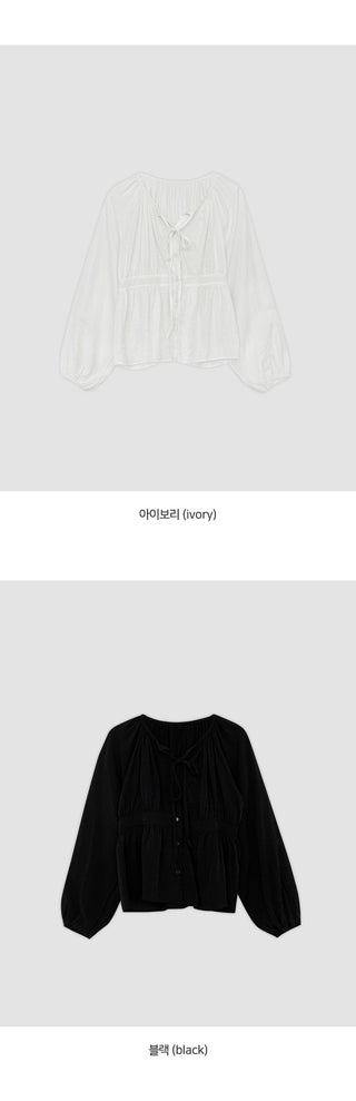 Haent Wrinkle String Cutout Long Sleeve Blouse