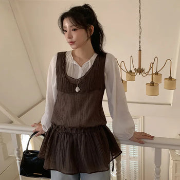 Wutian Wrinkle Frill String Layered Sleeveless Dress