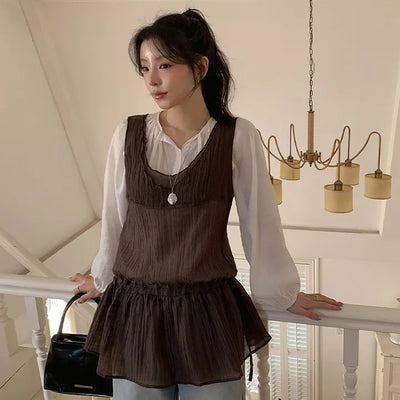 Wutian Wrinkle Frill String Layered Sleeveless Dress