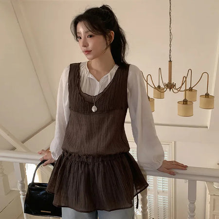 Wutian Wrinkle Frill String Layered Sleeveless Dress