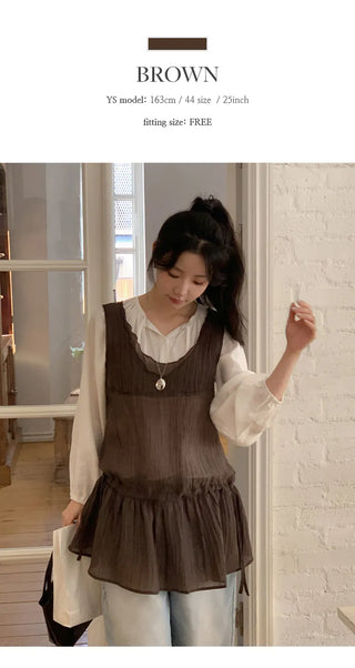 Wutian Wrinkle Frill String Layered Sleeveless Dress