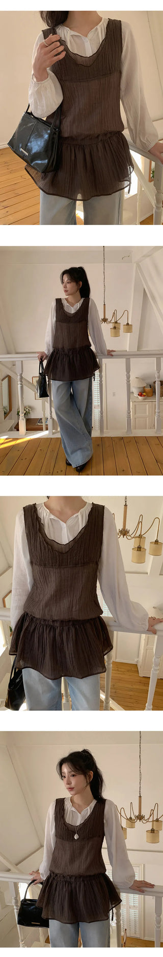 Wutian Wrinkle Frill String Layered Sleeveless Dress