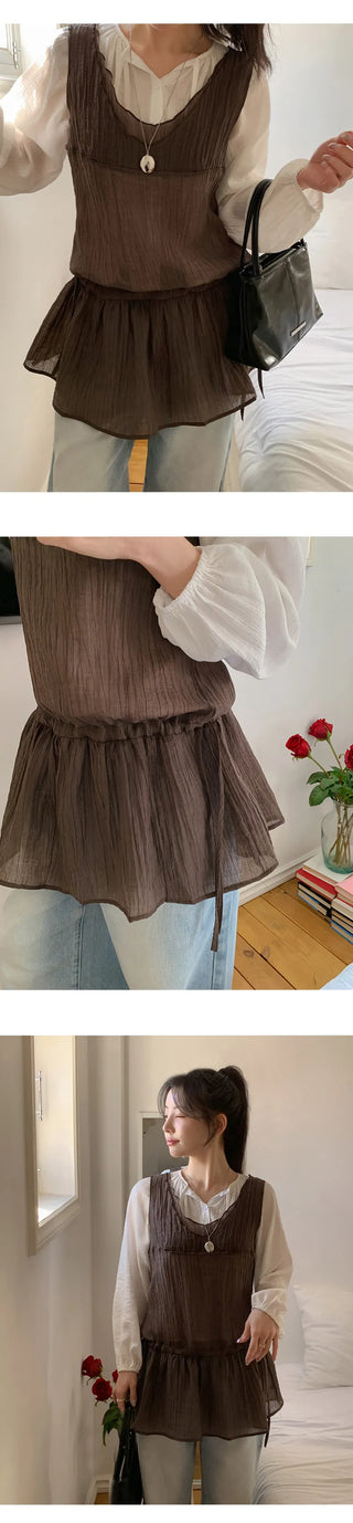 Wutian Wrinkle Frill String Layered Sleeveless Dress