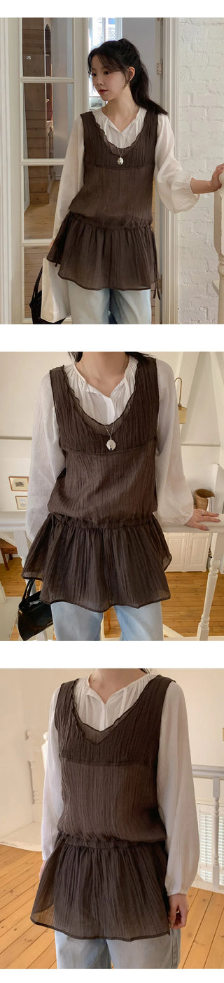Wutian Wrinkle Frill String Layered Sleeveless Dress