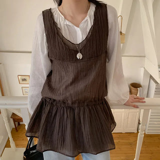 Wutian Wrinkle Frill String Layered Sleeveless Dress