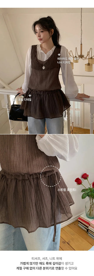Wutian Wrinkle Frill String Layered Sleeveless Dress