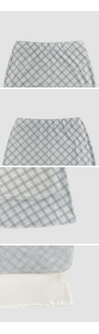 Noher Chiffon Check Flare Elastic Long Skirt