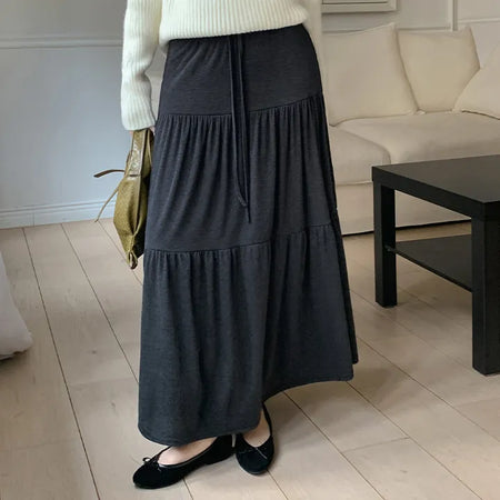 Pierde Banding String Tiered Flare Long Skirt