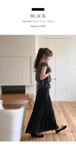 Pierde Banding String Tiered Flare Long Skirt