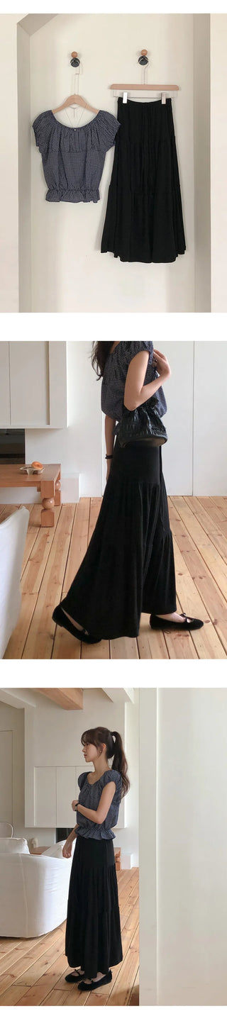 Pierde Banding String Tiered Flare Long Skirt