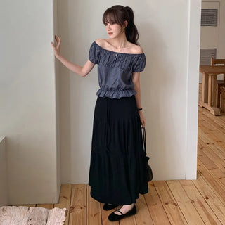 Pierde Banding String Tiered Flare Long Skirt