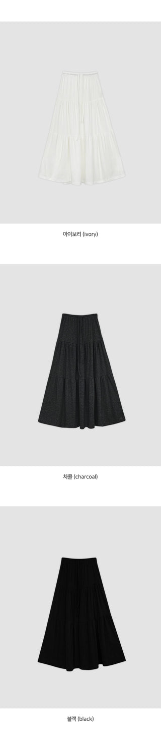 Pierde Banding String Tiered Flare Long Skirt